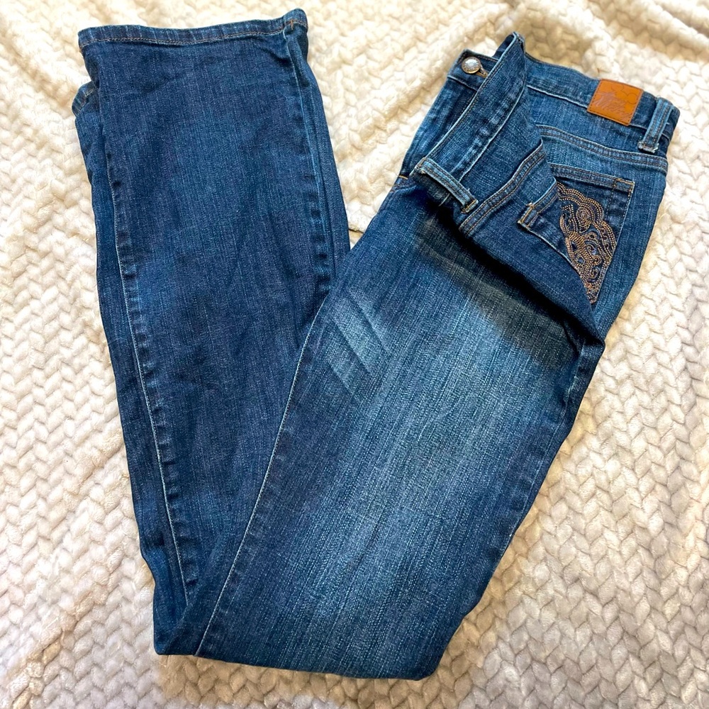 House of Mickey Disney Parks Boot Cut Jeans Dark Wash Embroidered Pockets size 6